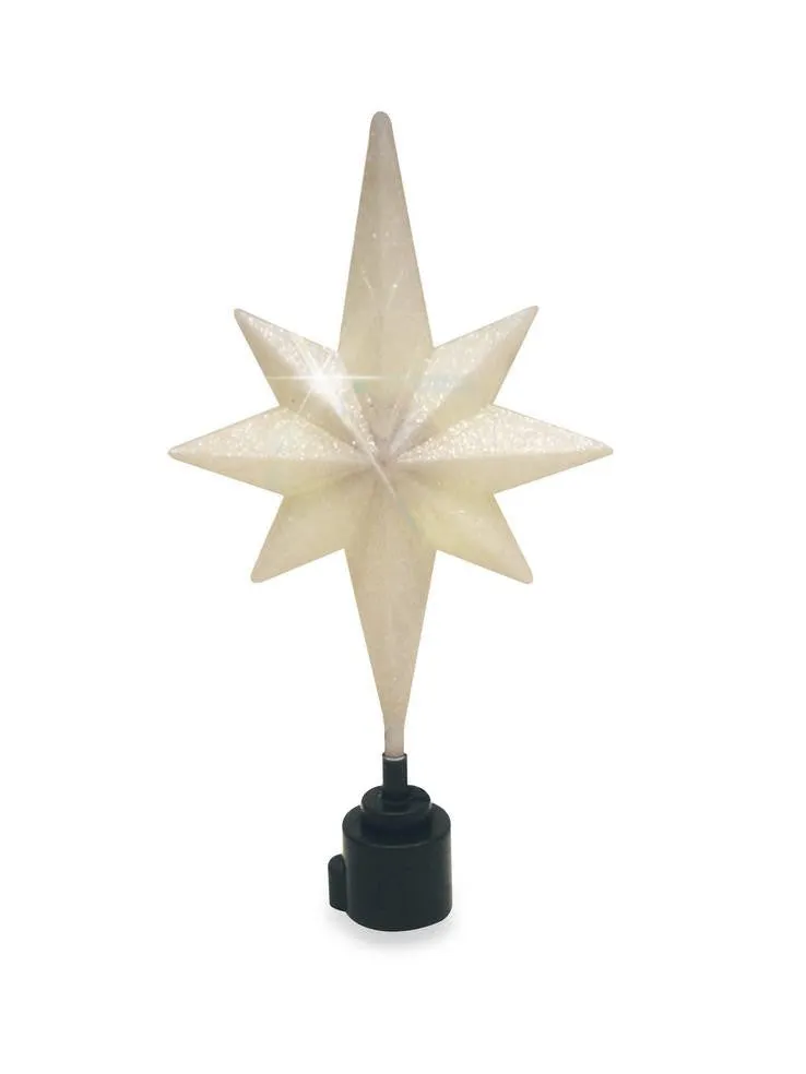 12" Lighted White Glitter Rotating Bethlehem Star Christmas Tree Topper - Warm Clear LED Lights