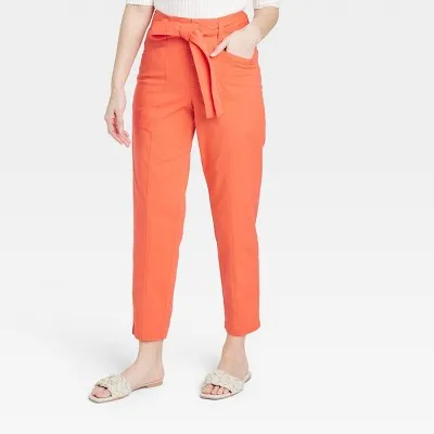 A New Day Women's Tapered Casual High Rise Ankle Length Tie-Front Pants