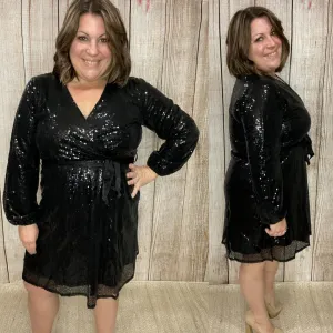 Black Sequin Wrap Dress