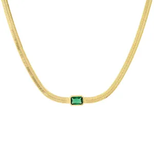 Gold Herringbone Chain with Center Stone