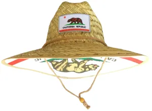 Headchange Wide Brim Straw Lifeguard Hat White California Republic Flag