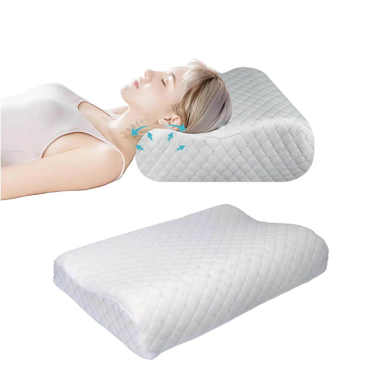 High Quality Standard Size 40x60 (9x11) Knitted Anti Snore Contour Cervical Neck Support Memory Foam Pillow with Washable White Cover