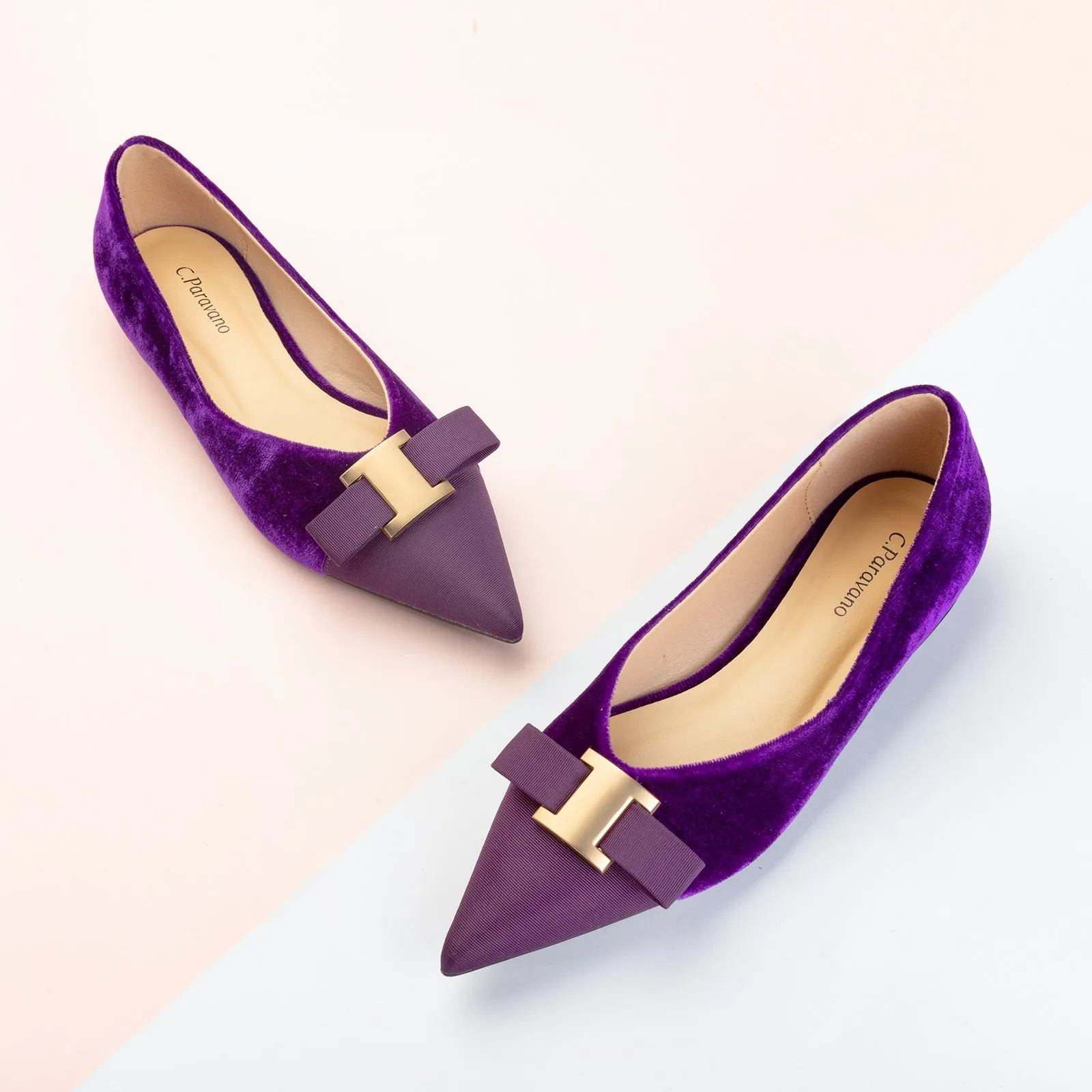 Metal Tie Velvet Flats (Aida)