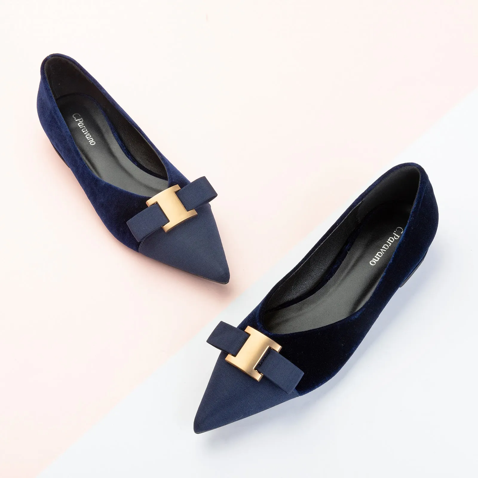 Metal Tie Velvet Flats (Aida)