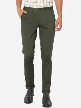 Olive Green Solid Uno Fit Casual Trouser | JadeBlue