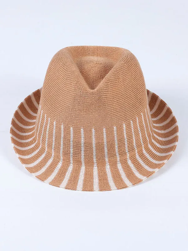 Sun-Protection Short Brim Striped Woven Fisherman Hat Hats&Caps