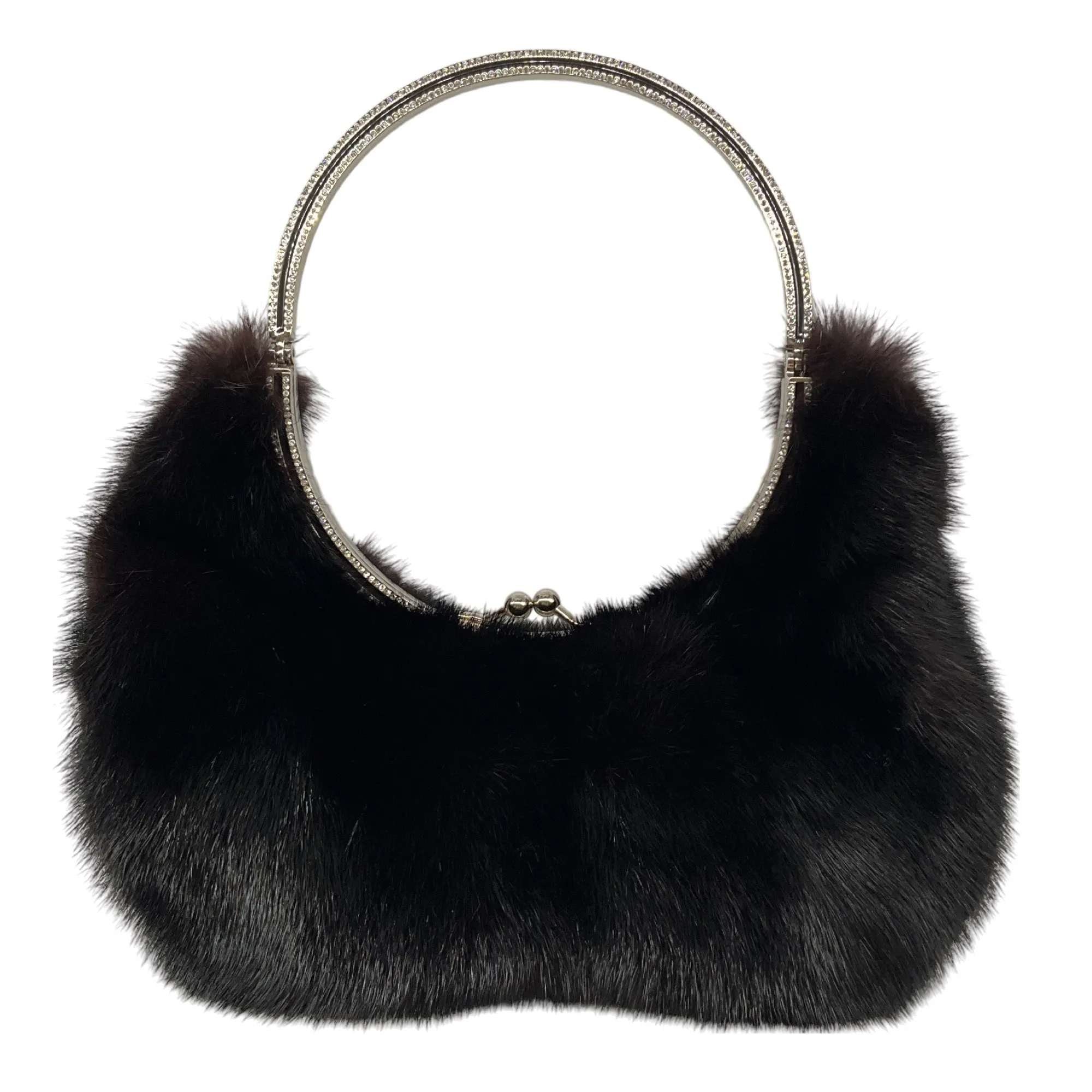 Valentino Black Crystal Embellished Mink Fur Evening Bag