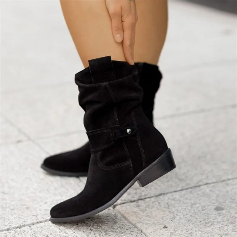 Women Ankle Boots Winter Low Heels Round  Plus Size Casual  Shoes Faux Suede Female Low Boots Free Shipping Chelsea Boots