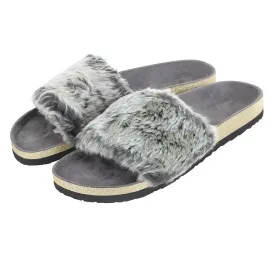 Womens Faux Fur Sliders Slippers With Glittery Moulded Sole